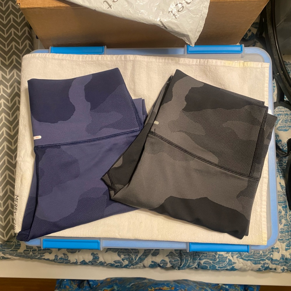 Two Pair Aerie Camouflage Leggings: blue and black